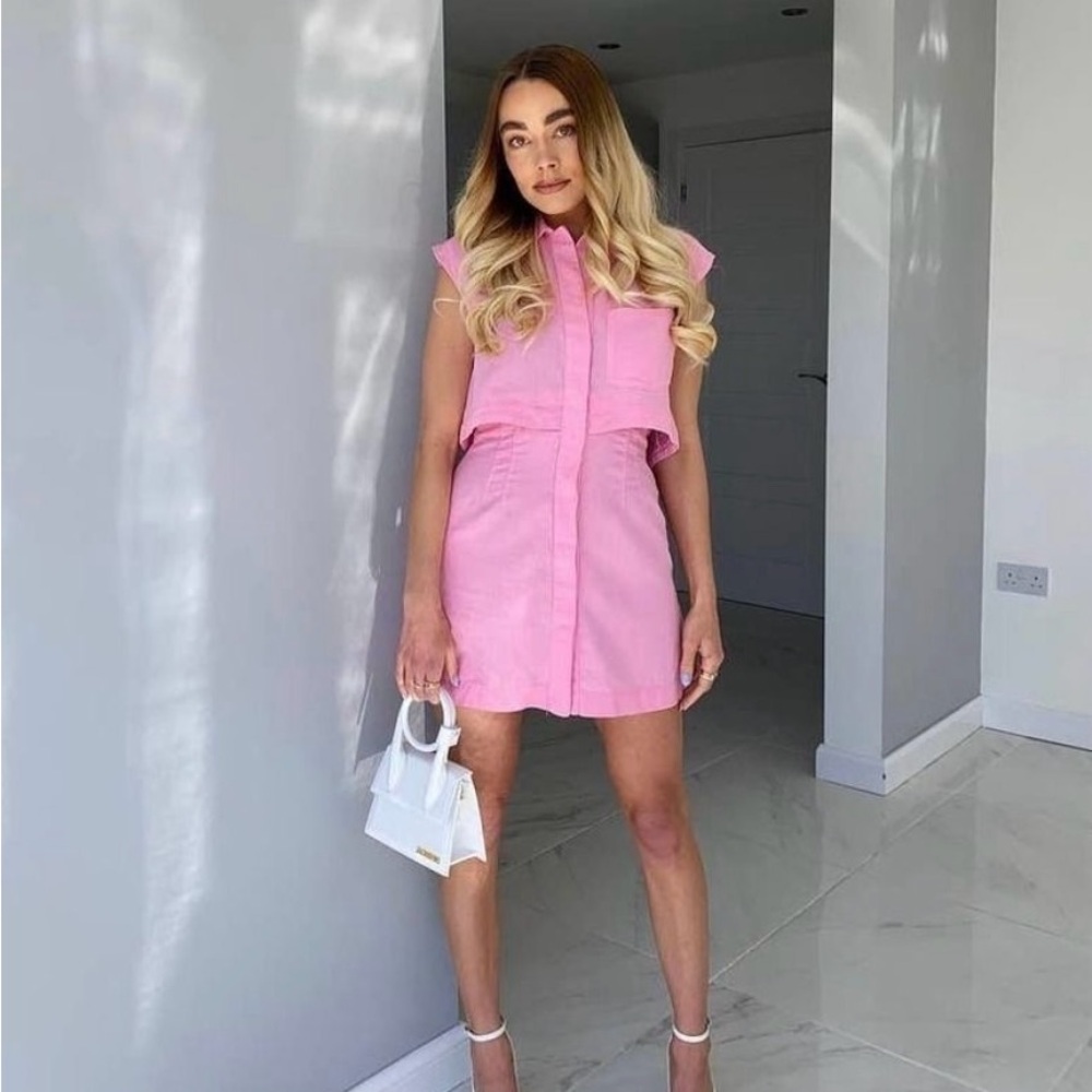 Linen Zara Pink Two Piece Dress Mini Short